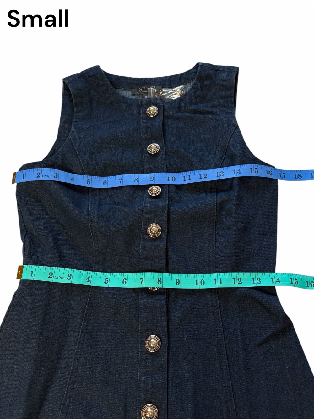 Studio Denim Maxi Dress Sleeveless Button Down in Dark Denim Sm Med Lg - Boutiqu - Picture 7 of 10